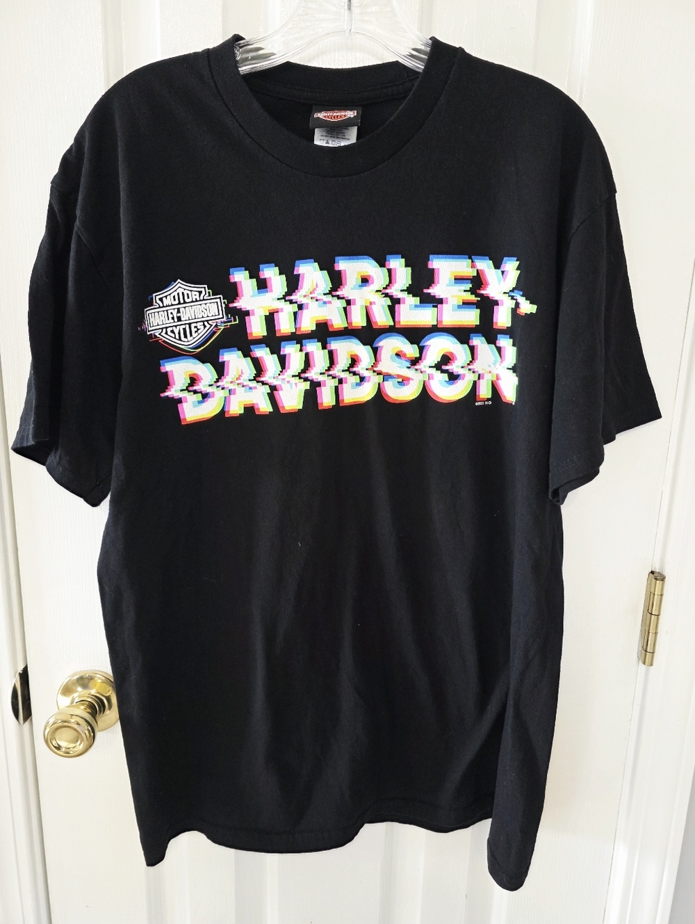 Harley-Davidson Black Tee with Neon Multicolor Print Large